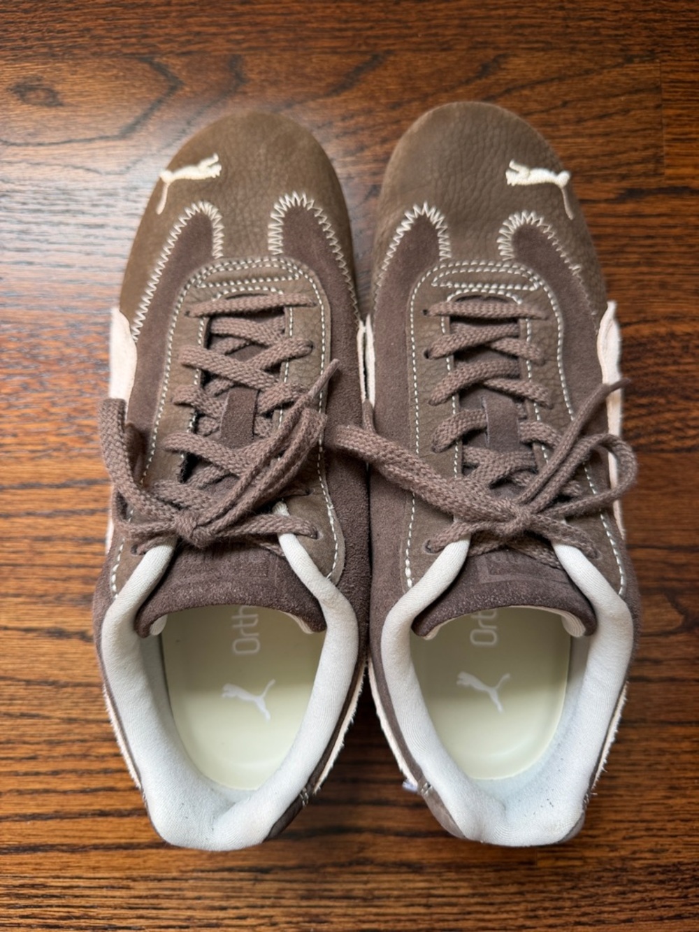 Puma Brown Suede Sneakers with White Accents